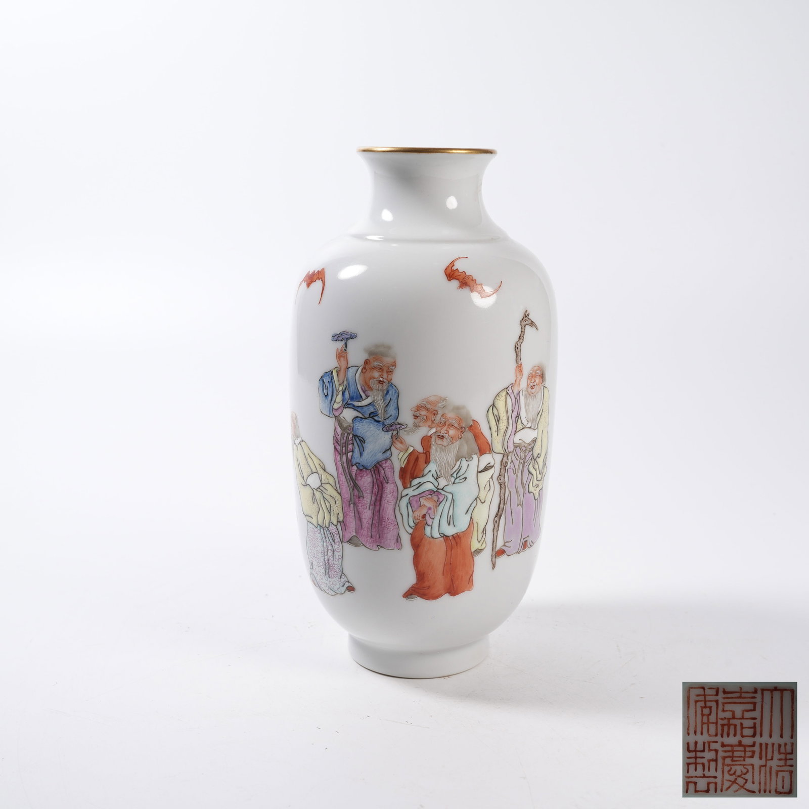 A FAMILLE ROSE VASE WITH NARRATIVE FIGURE SCENE: Famille Rose Vase with Narrative Figure Scene