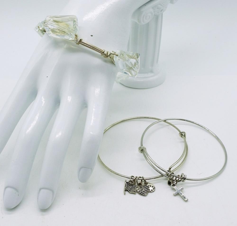 (3) SILVER TONE BRACELETS: (3) SILVER TONE BRACELETS