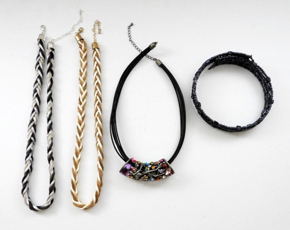 (4) CHOKER NECKLACES, HEMATITE, LEATHER: (4) CHOKER NECKLACES, HEMATITE, LEATHER