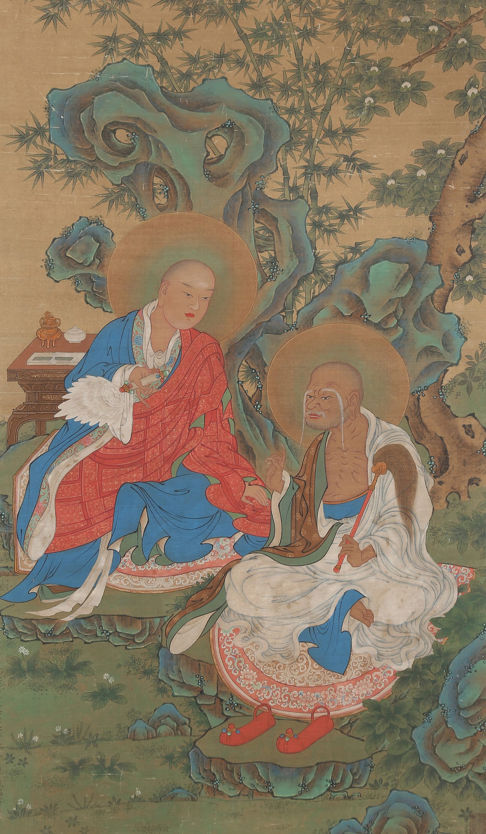 A ARHAT PAINTING ON SILK BY DING GUANPENG.丁觀鵬: Arhat Painting on Silk by Ding Guanpeng.丁觀鵬