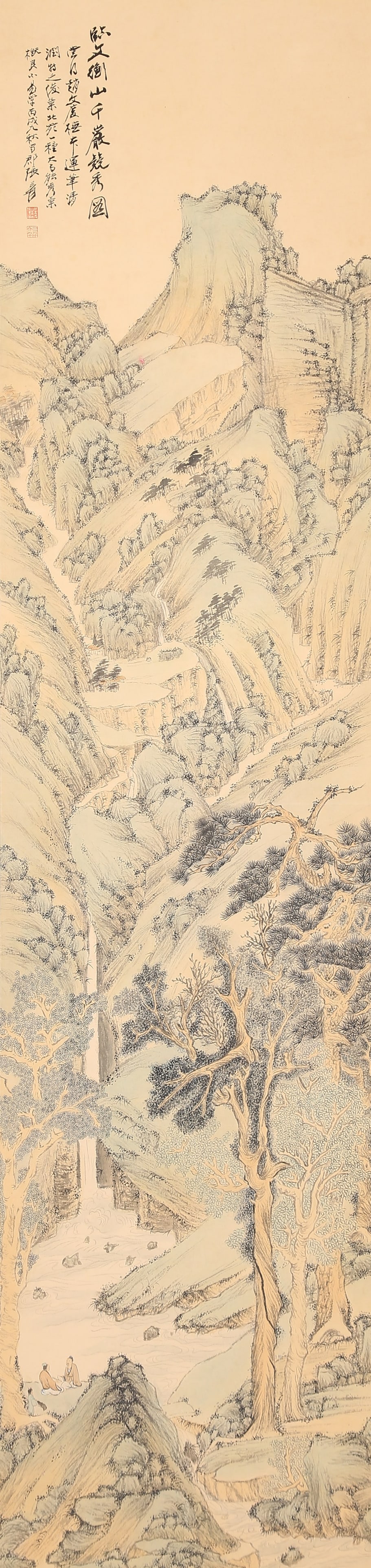 A LANDSCAPE PAINTING ON PAPER BY ZHANG DAQIAN.張大千: Landscape Painting on Paper by Zhang Daqian.張大千