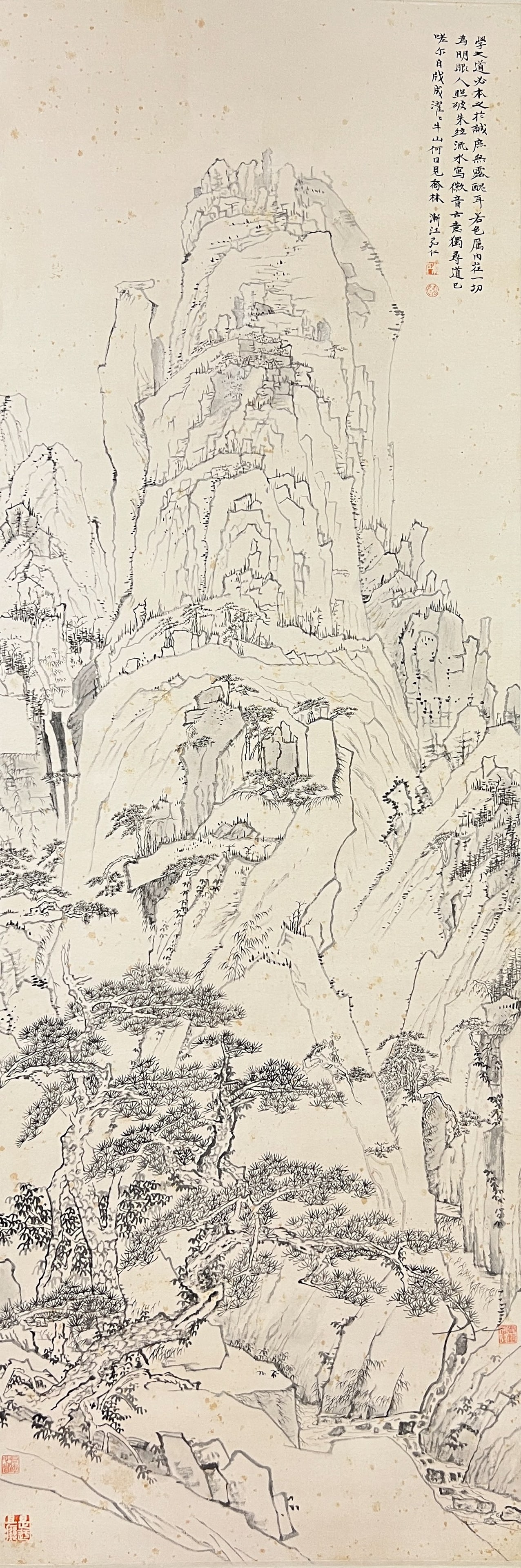 A LANDSCAPE PAINTING HANGING SCROLL ON PAPER BY JIAN JIANG.漸江 (1 of 8)
