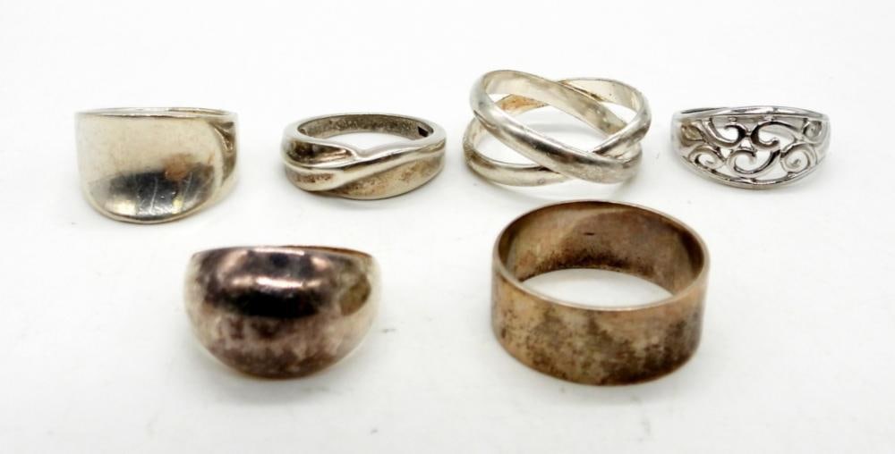 (6) VINTAGE STERLING SILVER RINGS: (6) VINTAGE STERLING SILVER RINGS