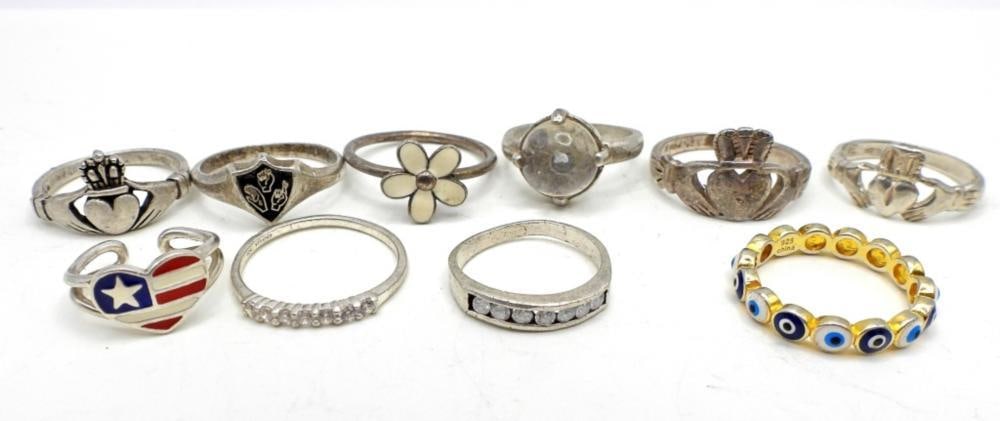 10CT LADIES STERLING CLADDAGH RINGS PLUS: 10CT LADIES STERLING CLADDAGH RINGS PLUS