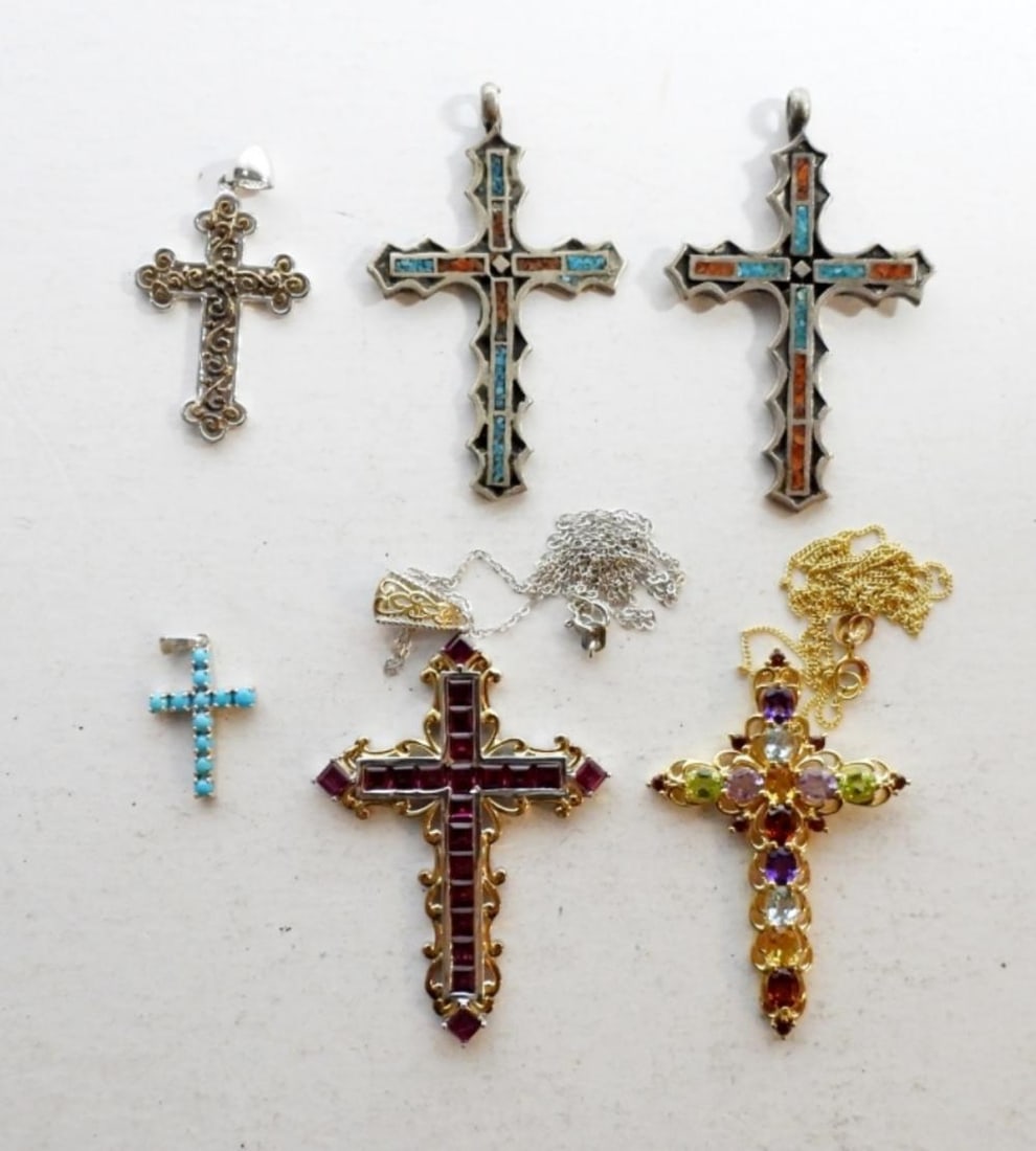 (6) STERLING SILVER CROSS PENDANTS (1 of 4)