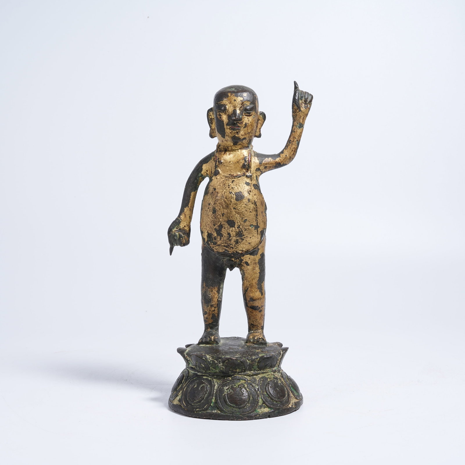 A GILDED BRONZE STANDING STATUE OF THIRD PRINCE: Gilded Bronze Standing Statue of Third Prince
