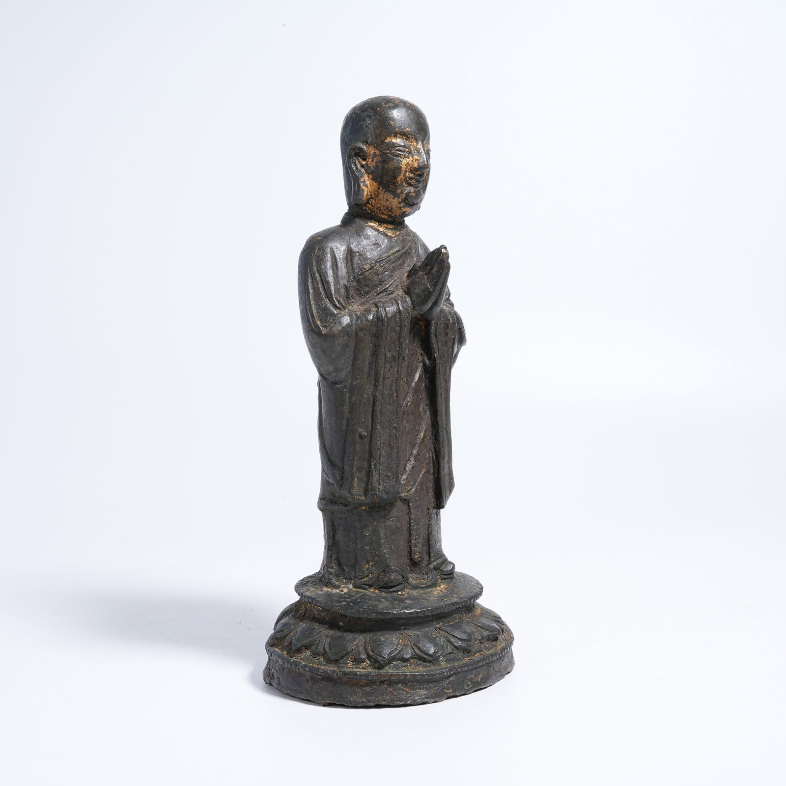 A BRONZE STANDING ARHAT STATUE - 5