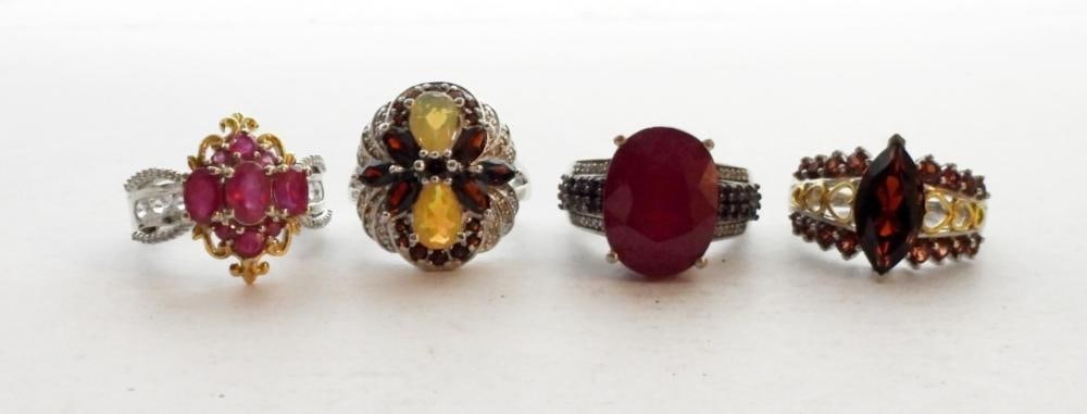 (4) STERLING SILVER GEMSTONE RINGS: (4) STERLING SILVER GEMSTONE RINGS