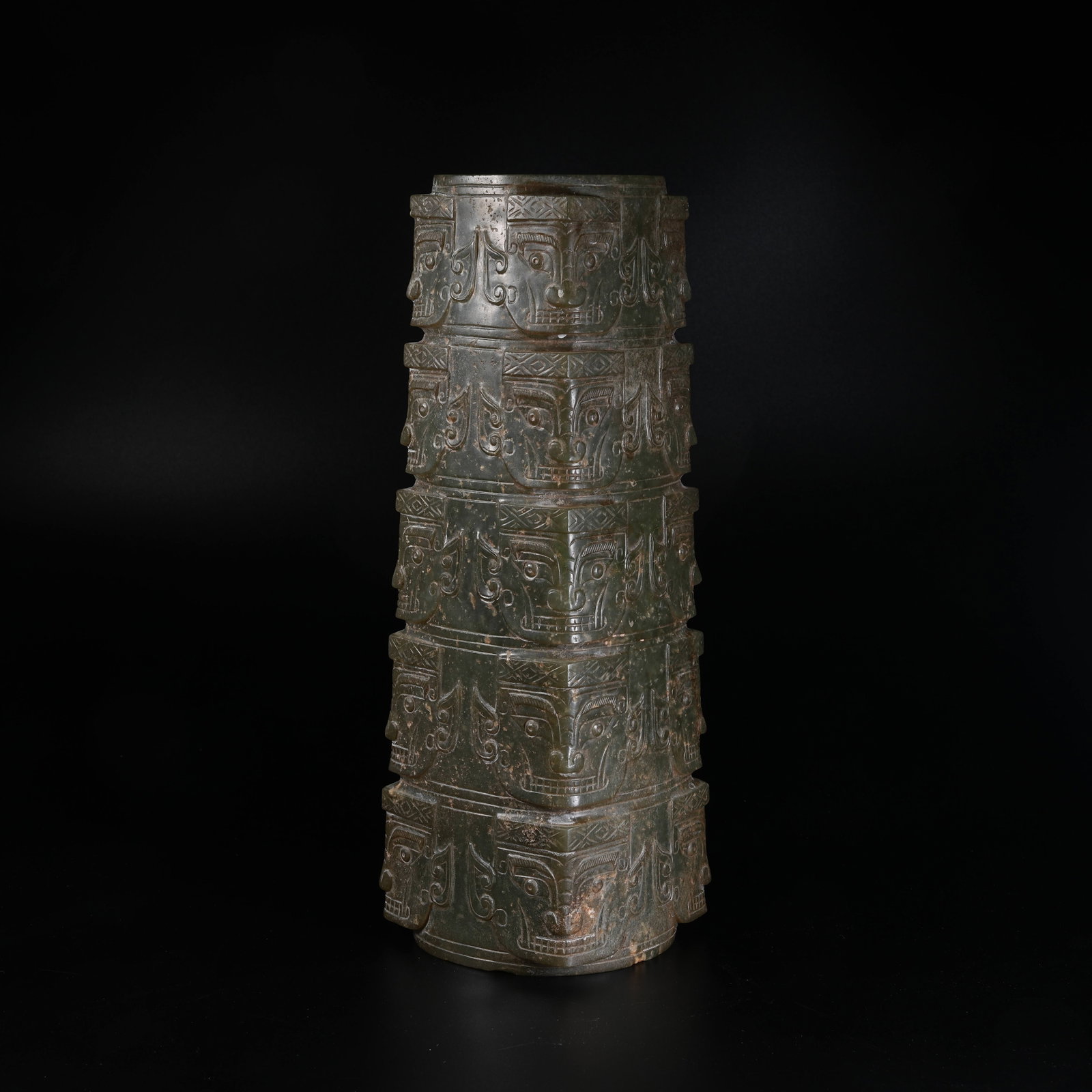 A ANCIENT JADE CONG CARVED WITH DIVINE MASKS (1 of 10)