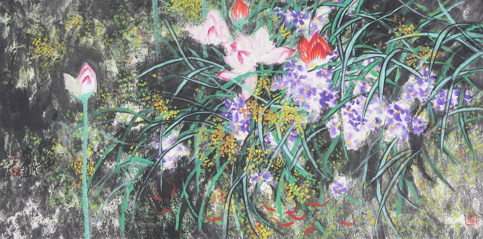 A FLOWER PAINTING ON PAPER, MOUNTED PANEL BY SONG YUGUI.宋雨桂 (1 of 10)