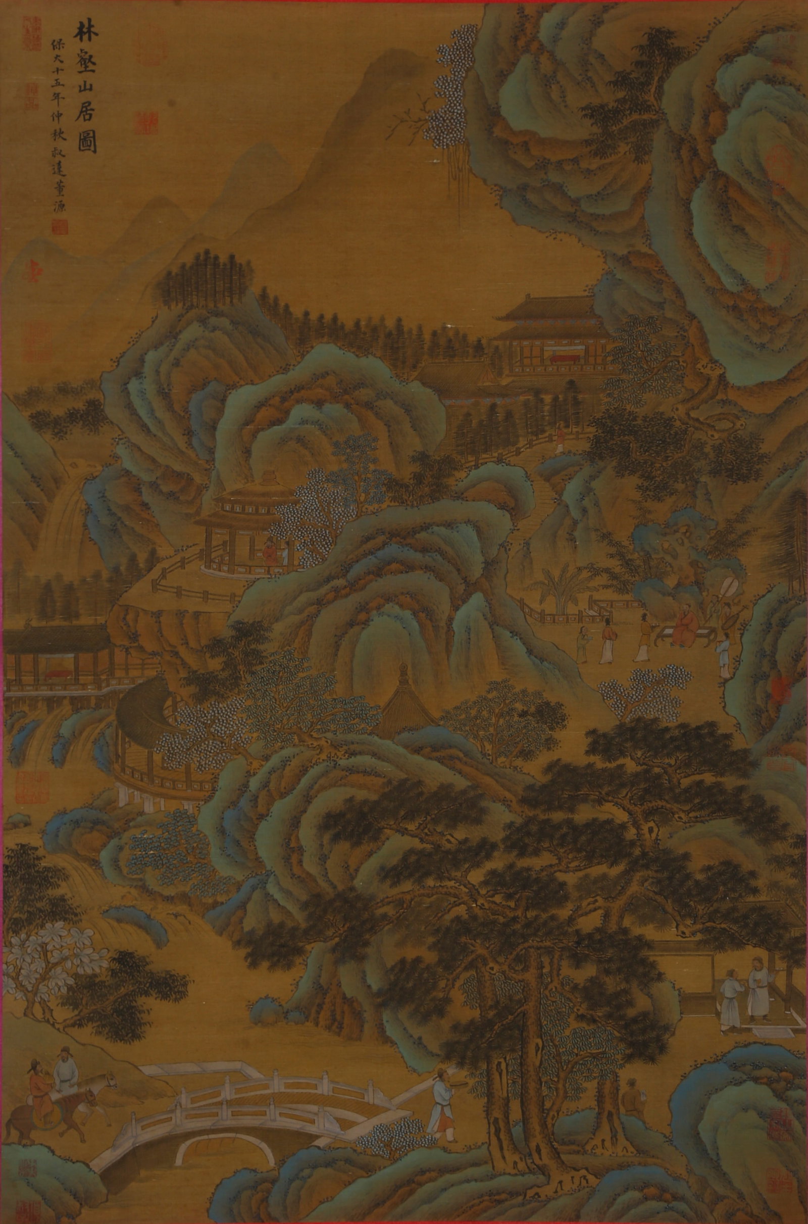 A LANDSCAPE PAINTING ON SILK BY DONG YUAN.董源: Landscape painting on silk by Dong Yuan.董源