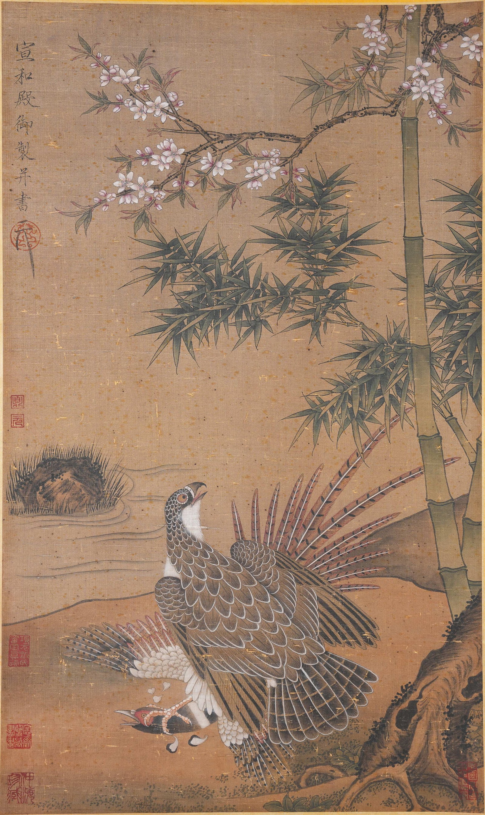 A EAGLE PAINTING ON SILK BY EMPEROR HUIZONG OF SONG.宋徽宗: Eagle painting on silk by Emperor Huizong of Song.宋徽宗