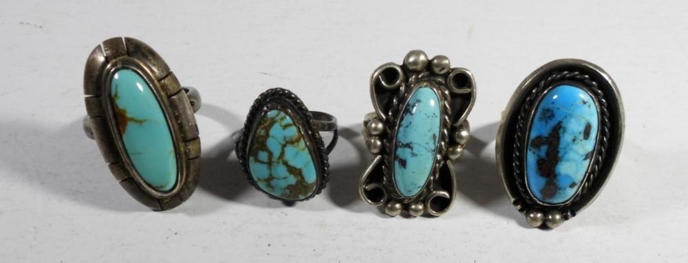(4) STERLING TURQUOISE FASHION RINGS: (4) STERLING TURQUOISE FASHION RINGS
