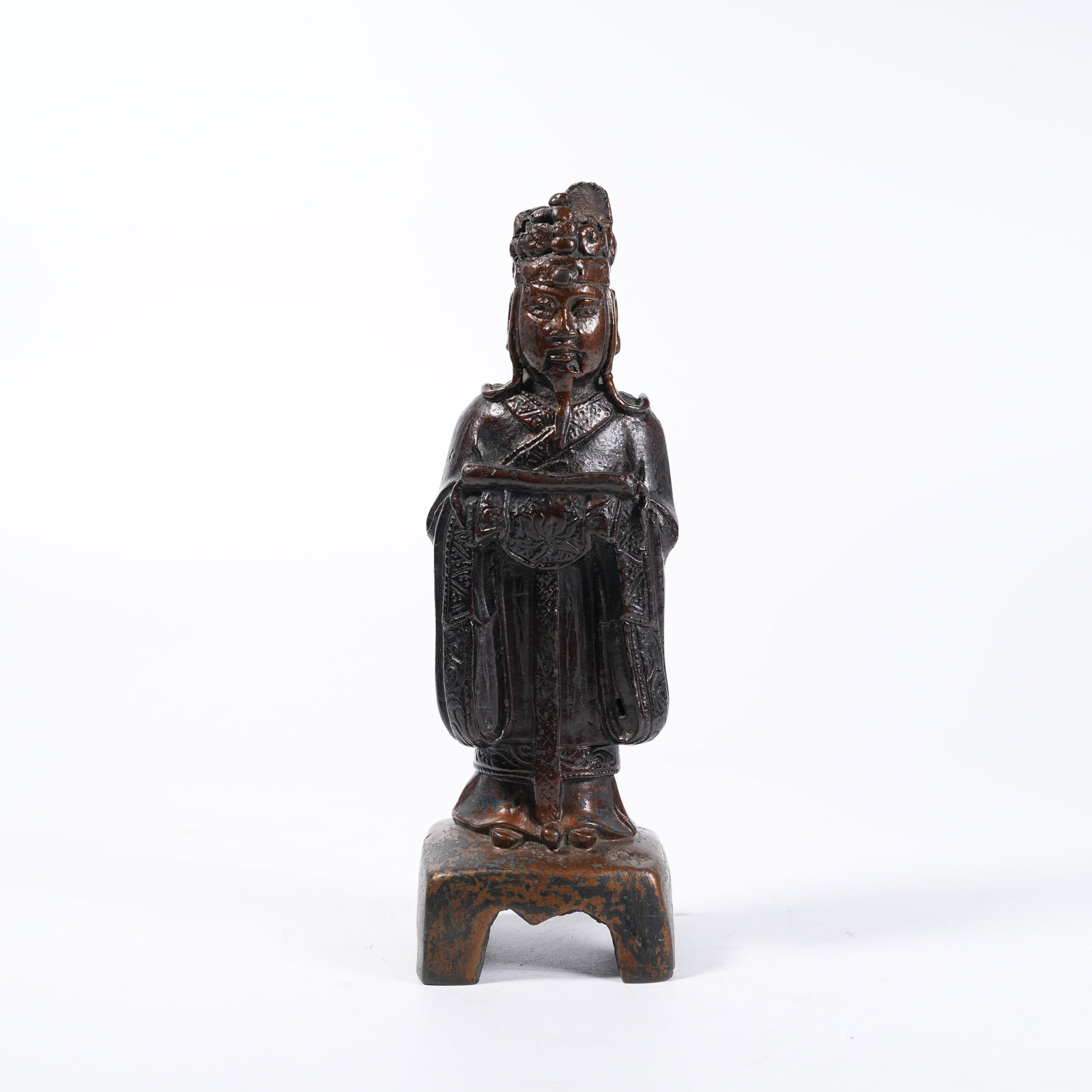 A BRONZE STANDING STATUE OF HEAVENLY OFFICIAL: Bronze Standing Statue of Heavenly Official