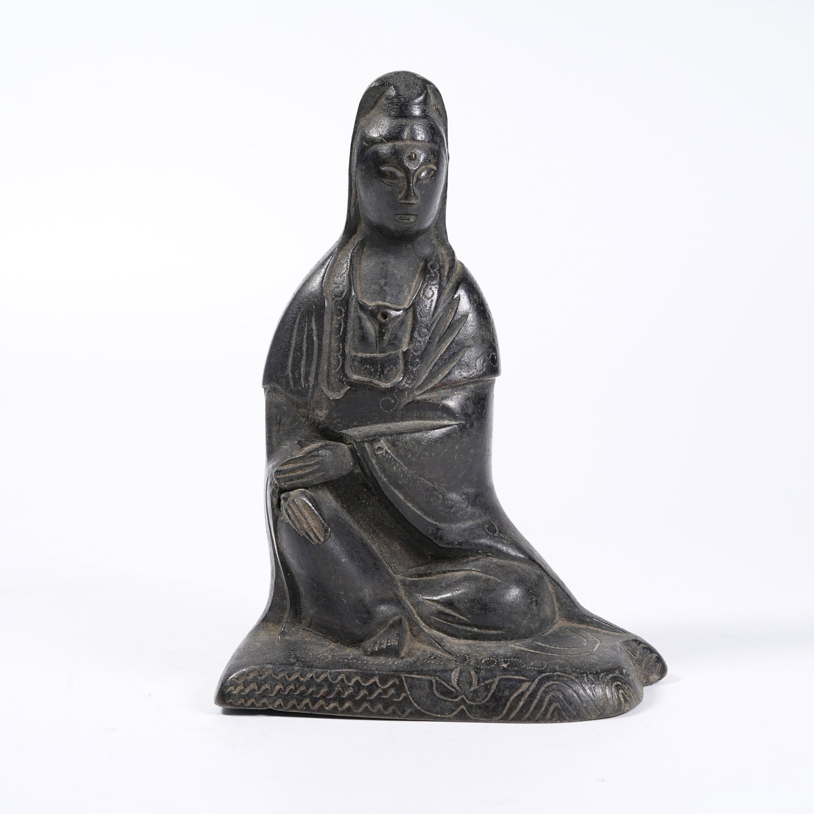 A BRONZE SEATED STATUE OF GUANYIN: Bronze Seated Statue of Guanyin