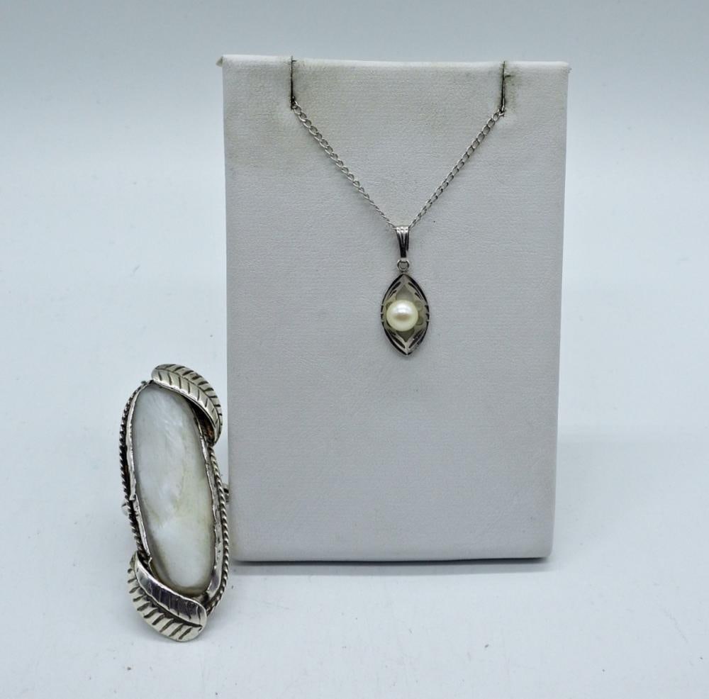 MOTHER OF PEARL RING & PEARL NECKLACE (1 of 3)