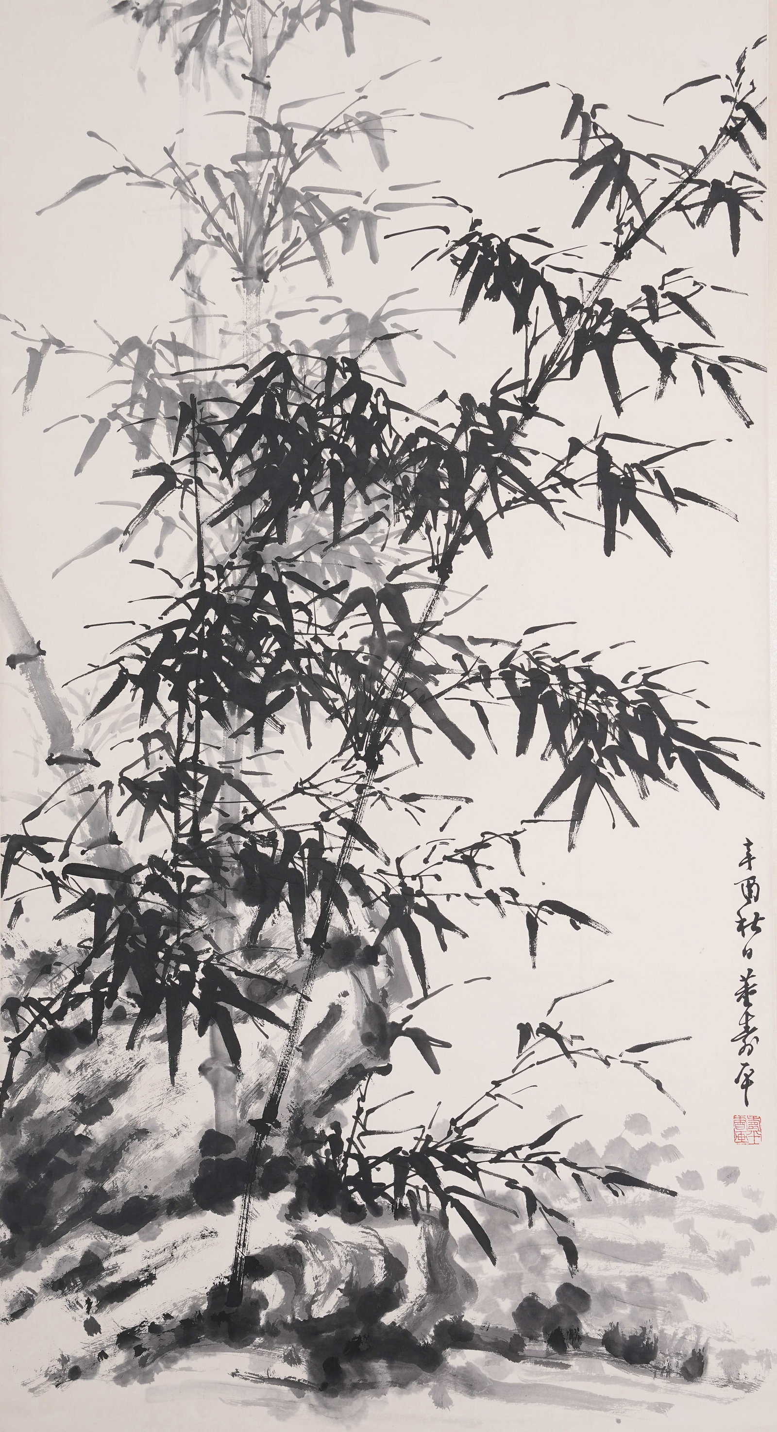 A BAMBOO AND ROCKS PAINTING ON PAPER BY DONG SHOUPING.董壽平 (1 of 10)