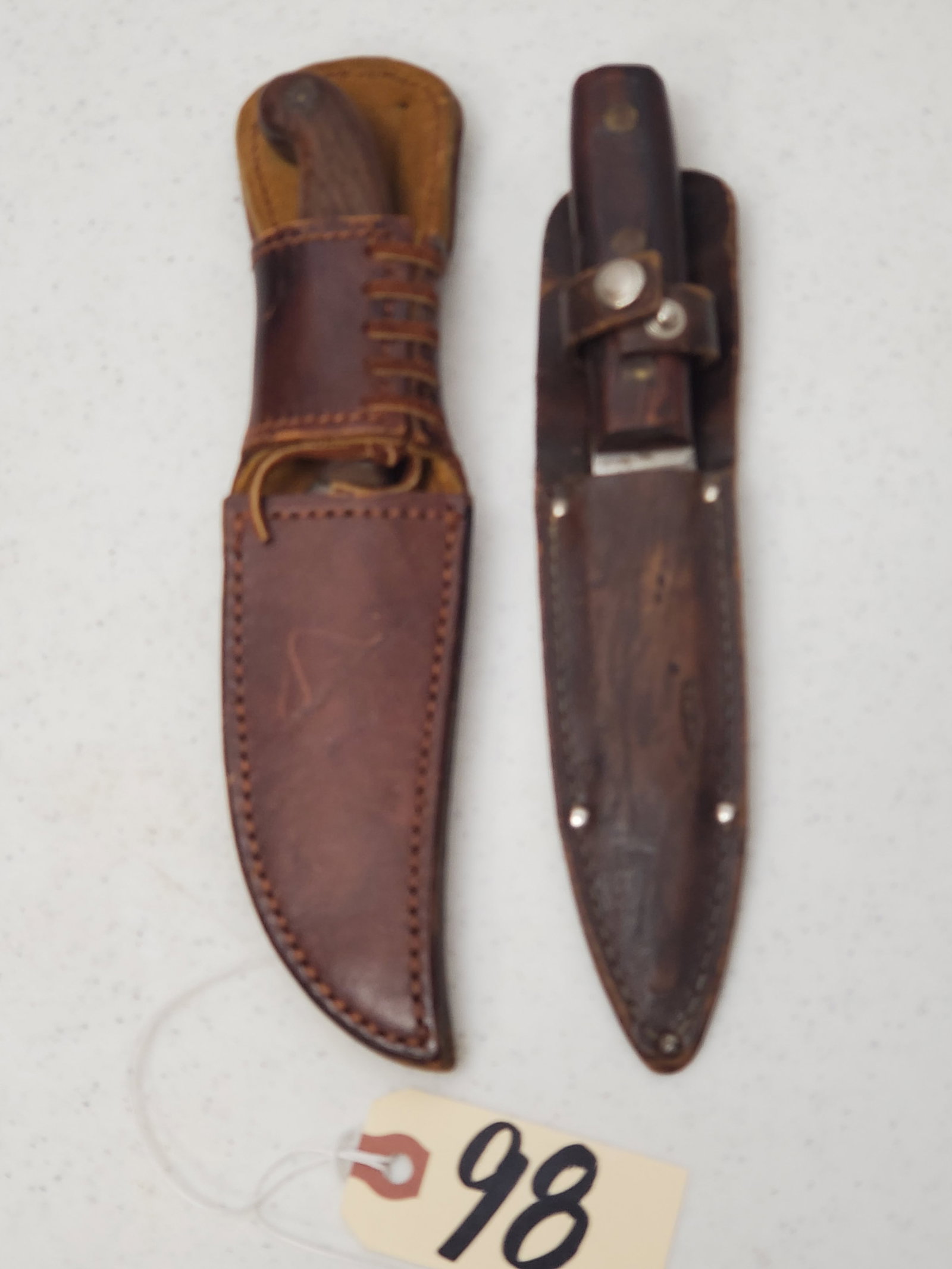 OLSEN LEE JR. SKINNER & RUSSELL GREEN RIVER WORKS FIXED BLADE KNIVES WITH LEATHER SHEATHS (1 of 7)