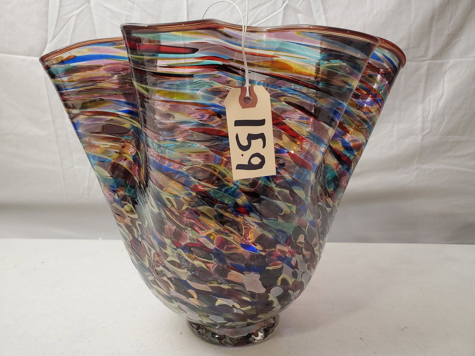 MURANO HAND BLOWN ART GLASS FLUTED ARTIST SIGNED ABSTRACT VASE (1 of 5)