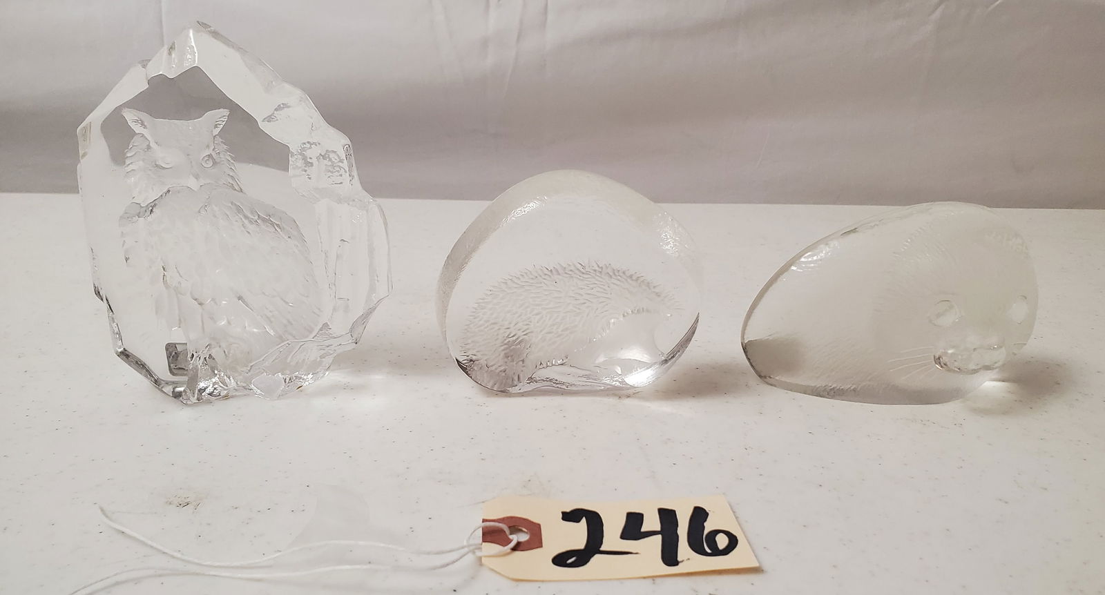 3 MATS JONASSON SWEDISH CRYSTAL ART GLASS SCULPTURES, ARTIST SIGNED (1 of 19)