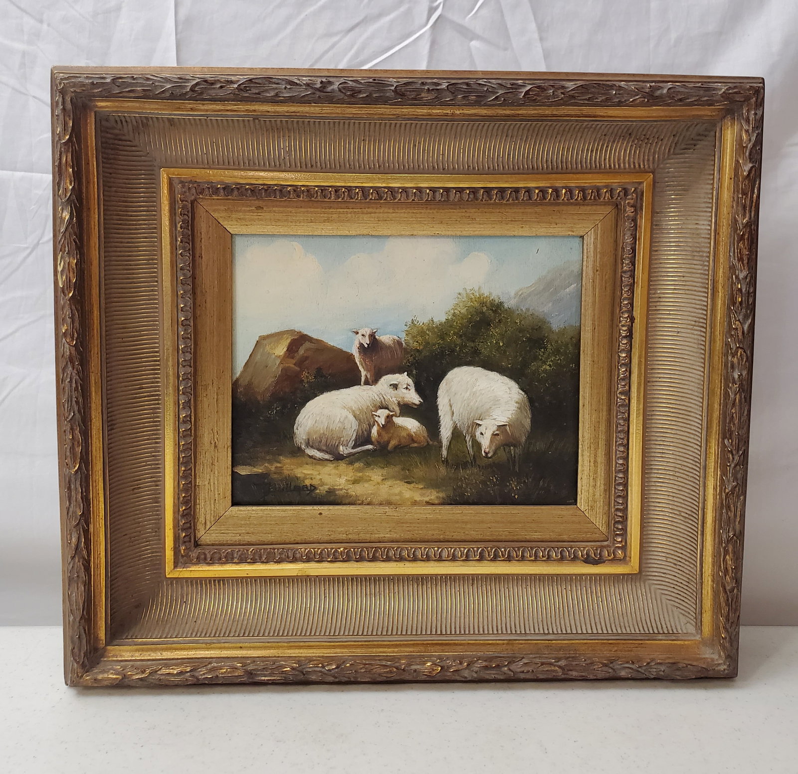 CANVAS PAINTING OF SHEEP ARTIST SIGNED H. MULLARD (1 of 11)