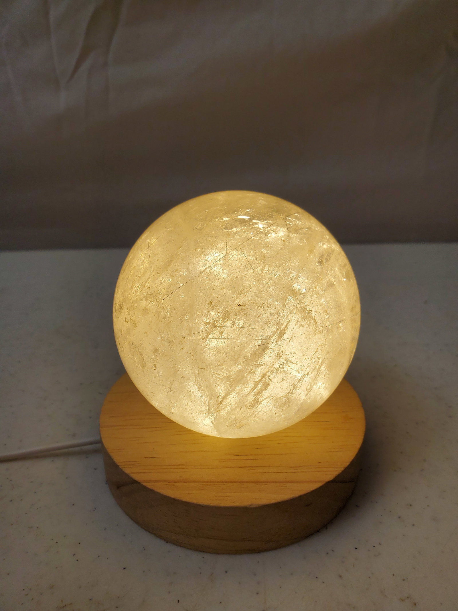 ROSE QUARTZ CRYSTAL SPHERE LAMP ON WOODEN BASE (1 of 6)