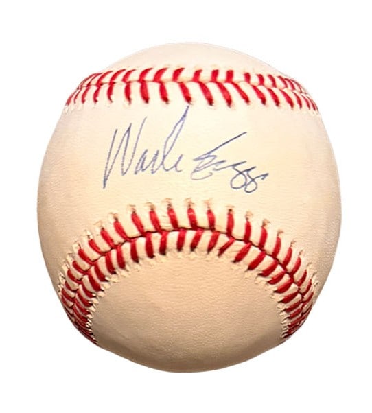 Wade Boggs Autographed Baseball Red Sox: Red Sox Legend Wade Boggs Signed Bobby Brown Baseball in blue ballpoint pen.