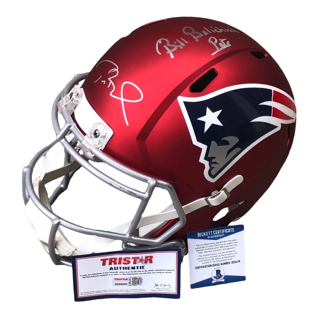Tom Brady/Bill Belichick Autographed Patriots Blaze FS Helmet (1 of 1)