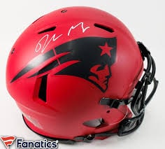 Drake Maye Autographed Red Matte Patriots Full Size Helmet Fanatics: Super Bowl QB Autographed Red Matte Fanatics Helmet.