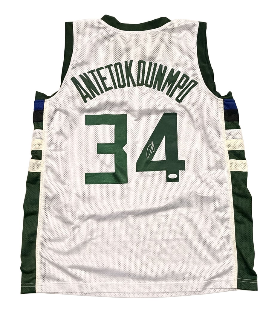 Giannis Antetokounmpo Autographed NBA Jersey JSA: Basketball Legend Signed jersey. This is a custom jersey. Signed in Silver. JSA Sticker No Card