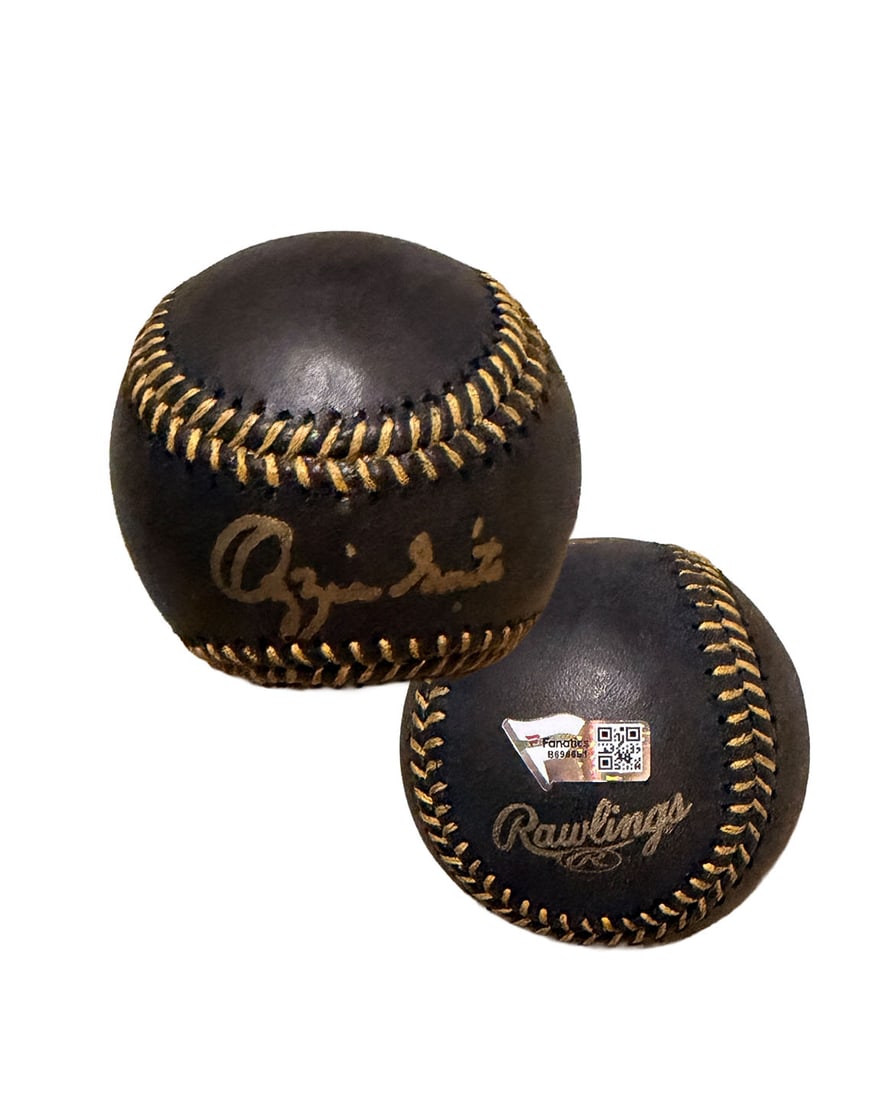 Ozzie Smith Autographed Black Baseball: Very cool black baseball signed in gold. The WIZARD OF OZ.