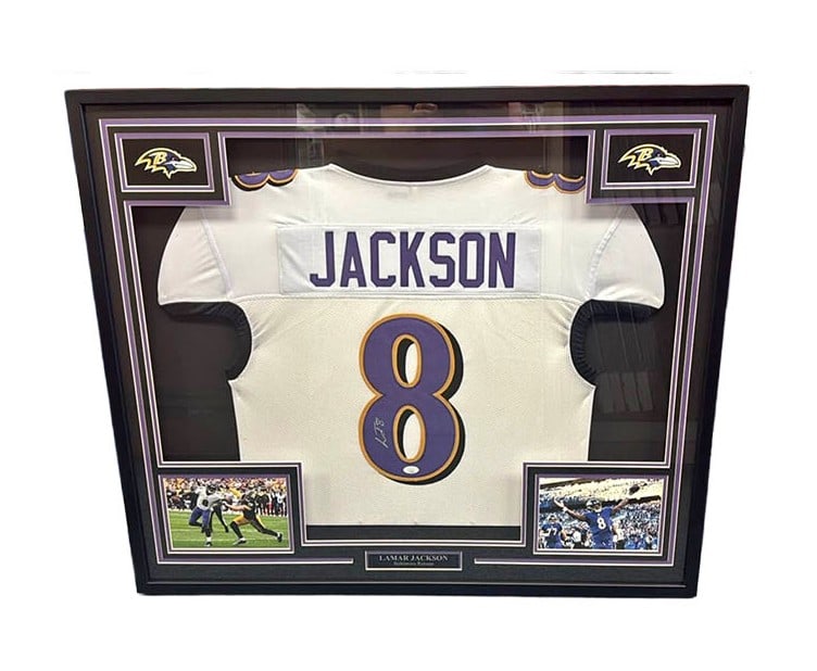 Lamar Jackson Autographed Custom Framed Ravens Jersey (1 of 1)