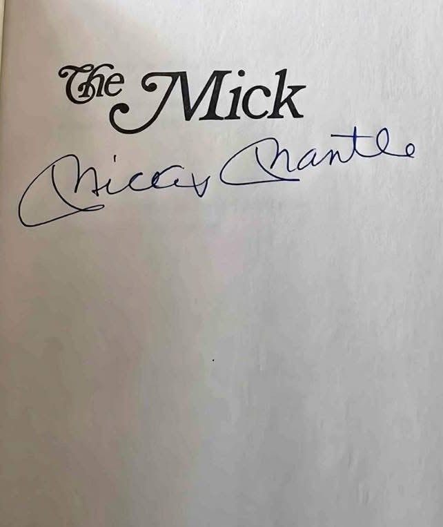 Mickey Mantle Autographed Book Page.: Signed the Mick BOOK Page. Signed by Mickey in blue ballpoint pen.