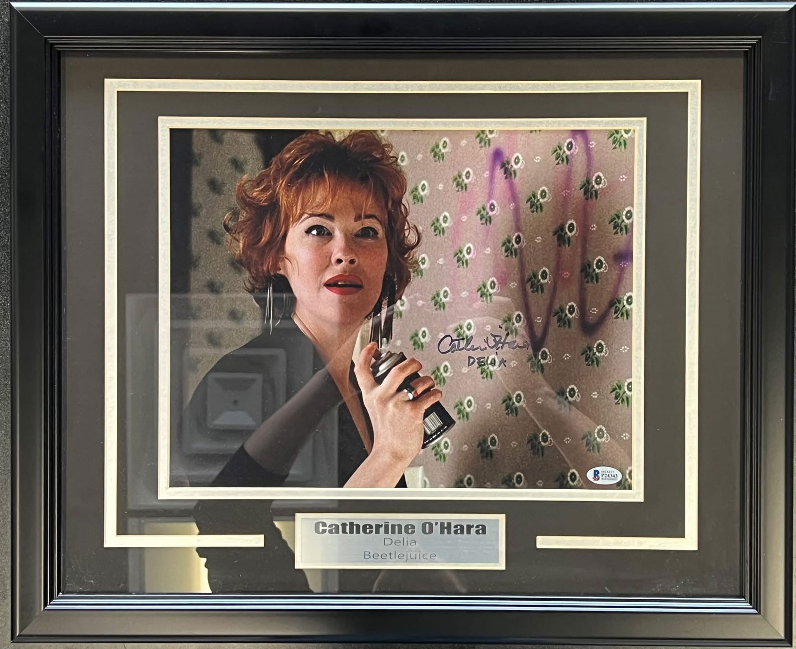 Catherine O'Hara Autographed Beetlejuice 8x10: Hollywood legend signed 8x10 custom framed with a nameplate and BECKETT COA