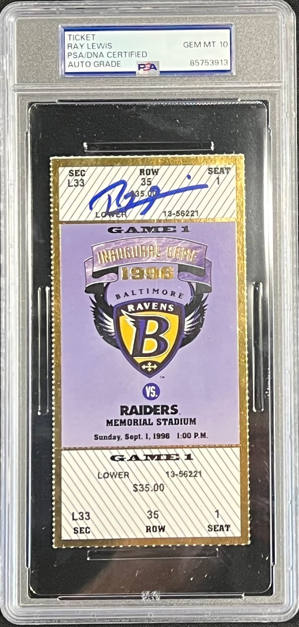 Ray Lewis Autographed Ravens TICKET PSA 10: Ray Lewis AUTOGRAPHED TICKET Graded psa 10!