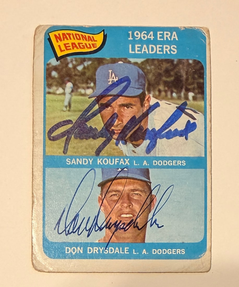 Sandy Koufax Drysdale Autographed Card: We have a collection of signed cards in. The collector,Collected everything from balls to cards to whatever. He has over 3000 signed cards and cuts. No COA'S But we fully guarantee these cards.