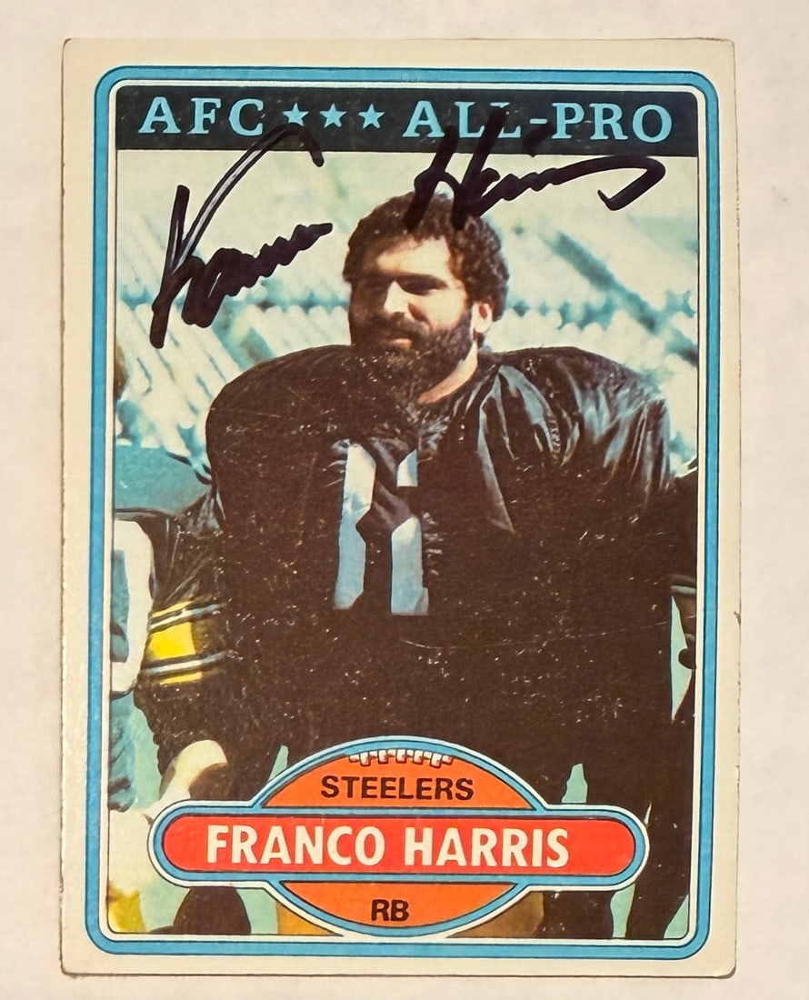 Franco Harris Autographed Card: We have a collection of signed cards in. The collector,Collected everything from balls to cards to whatever. He has over 3000 signed cards and cuts. No COA'S But we fully guarantee these cards.