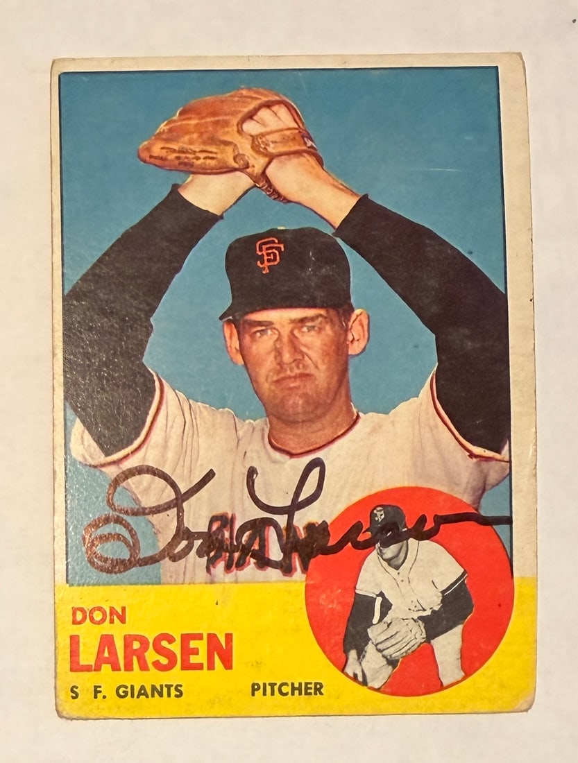 Don Larsen Autographed Card: We have a collection of signed cards in. The collector,Collected everything from balls to cards to whatever. He has over 3000 signed cards and cuts. No COA'S But we fully guarantee these cards.