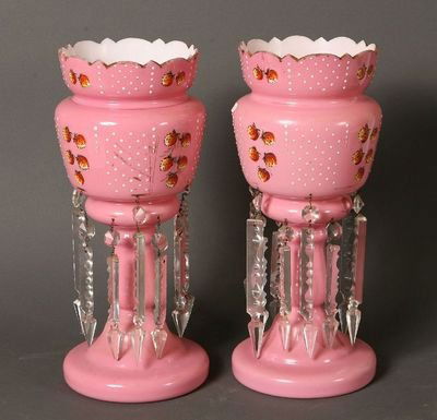 Fantastic LARGE pair of Mantle Lusters: A fabulous pair of Large pink mantle lusters. 14"