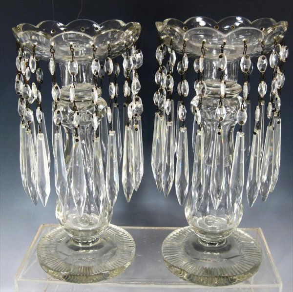 Clear Glass Mantle Lusters: An early 20th century pair of Mantle Lusters