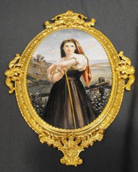 Incised Mark KPM Porcelain Plaque in Dore Frame: A nice incised KPM marked porcelain plaque. 16 x 10