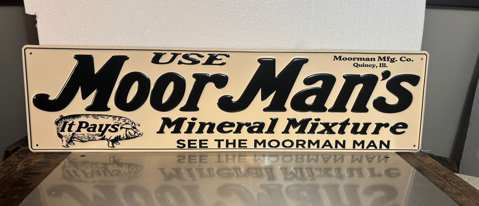 New Contemporary Moor Man's Metal Embossed Feed Sign 29"x7.5": New Contemporary Moor Man's Metal Embossed Feed Sign 29"x 7.5". heavy gauge metal, Good looking quality sign