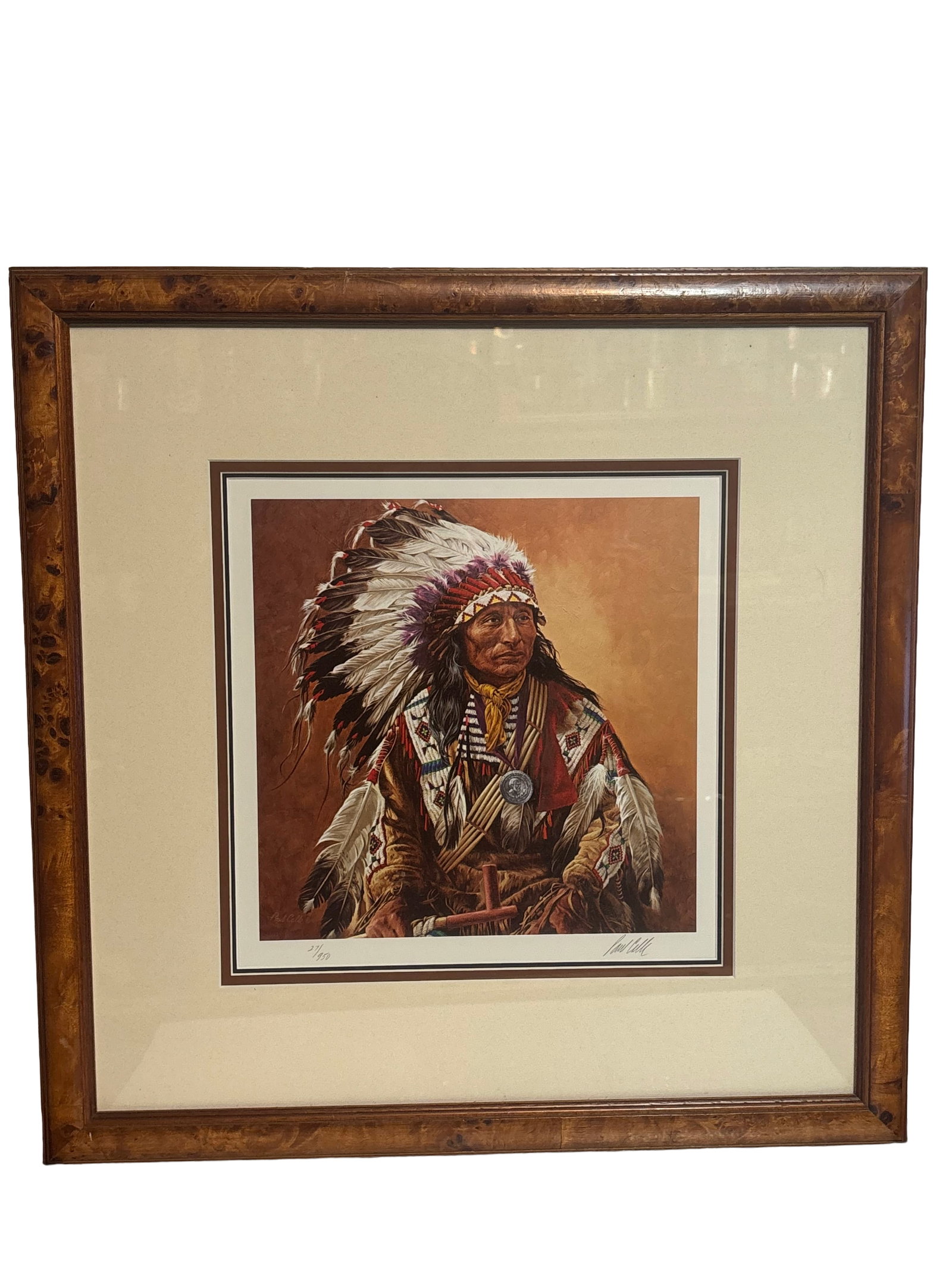 Indian Chief Limited Edition Print Paul Calle signed No 27/950 . Gallery framed & Matted (1 of 6)