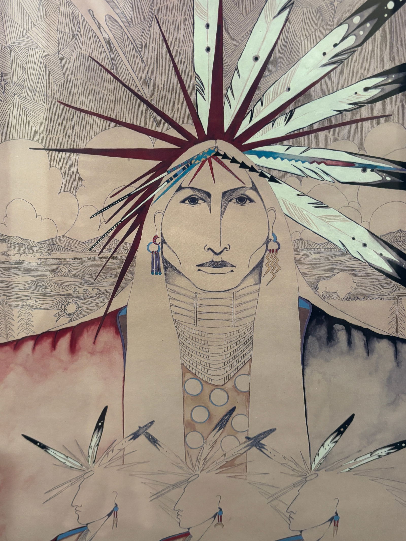 Native American Art Indian Chief Limited Edition well framed & matted (1 of 6)