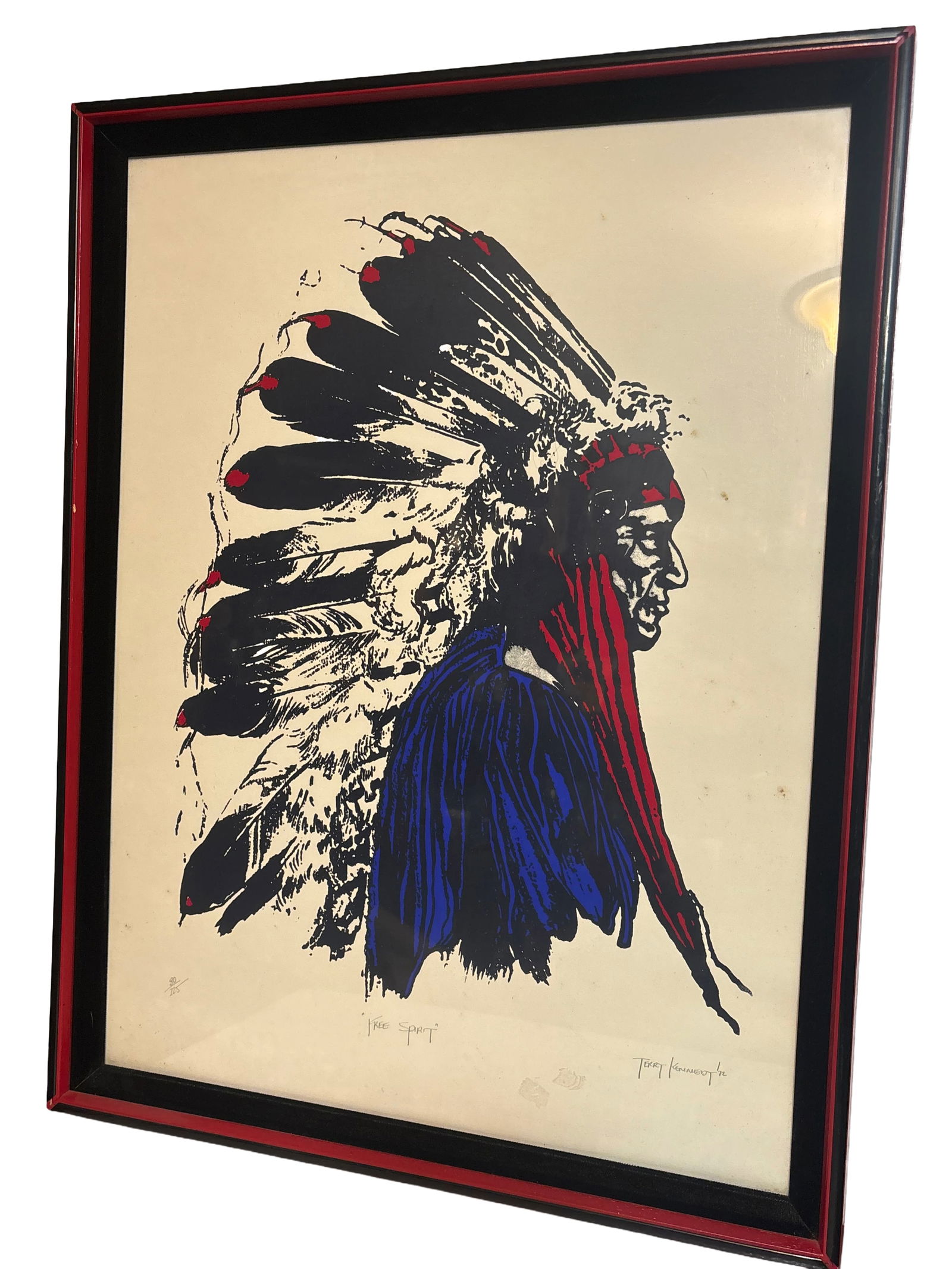 Framed Indian Chief Native American numbered print "Free Spirit" Terry Kennedy 1972 (1 of 7)