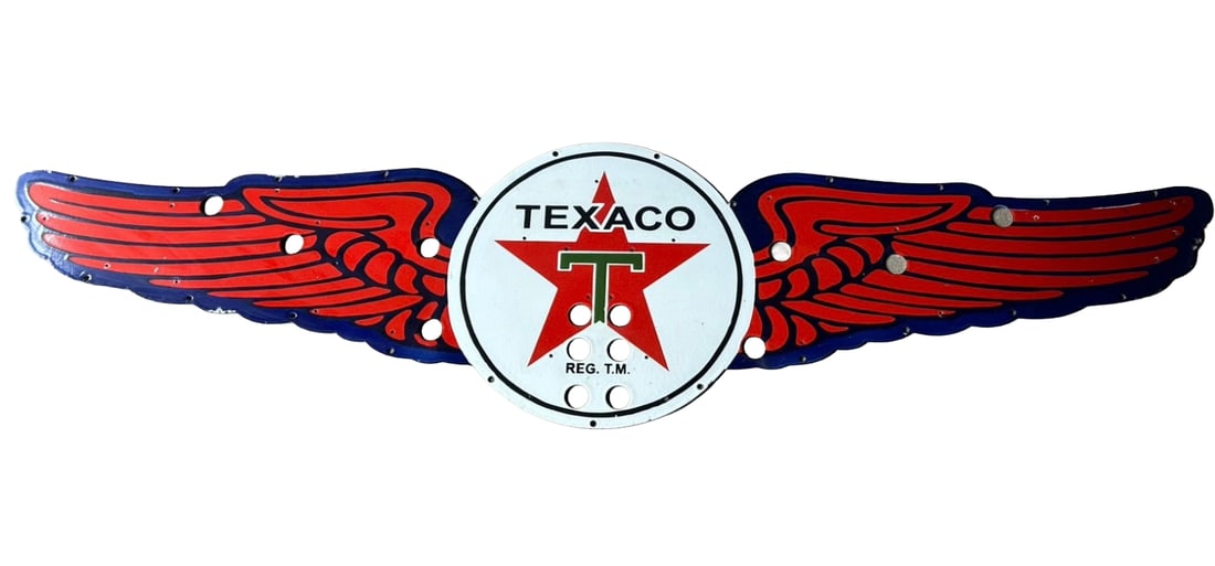 72"'x18" Texaco Die Cut Aviation Wings Porcelain Neon Face Skin Sign Hand Brushed (1 of 4)