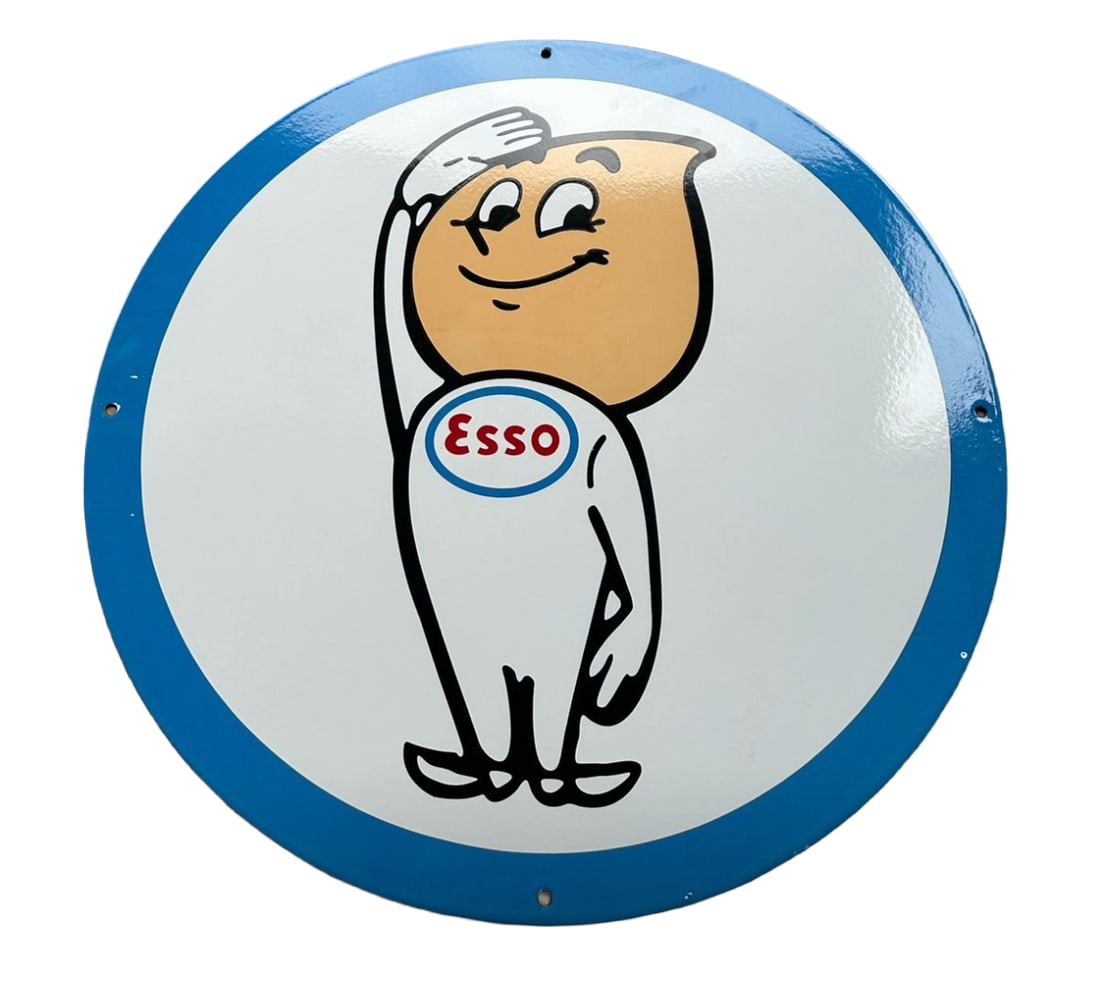 Contemporary 25" Round Esso Oil Drop Man Porcelain Sign 2 sided Gas & Oil: 25" Round Esso Oil Drop Man Porcelain Sign, 2 sided.Excellent quality. Vibrant colors. Heavy gauge metal. The porcelain is fired at 850 degrees. Free Worldwide shipping. Sign will be shipped from our