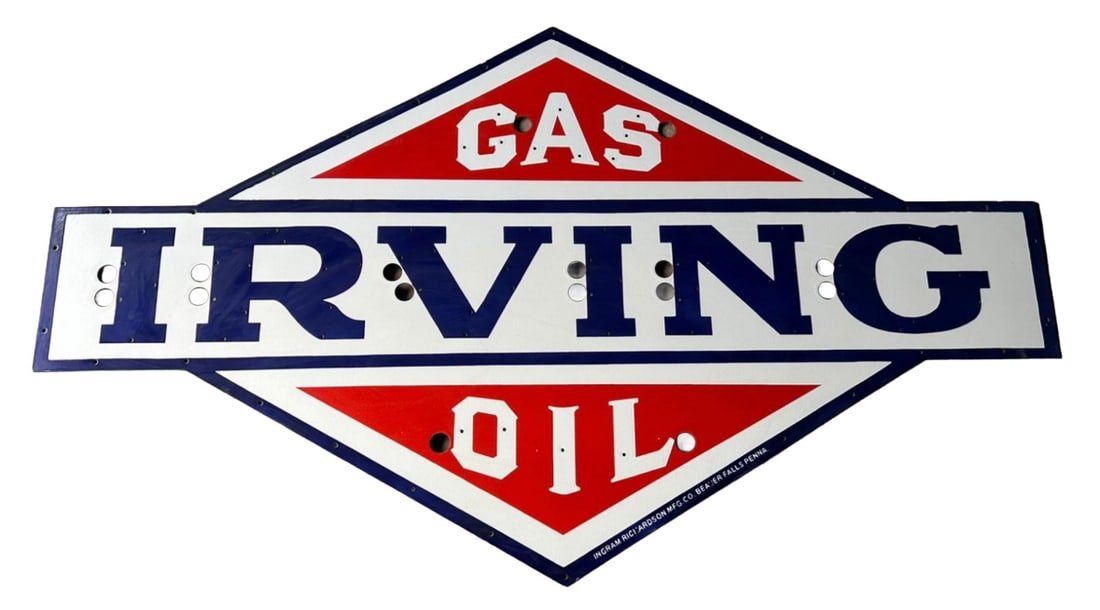 72" x 41" contemporary Irving Gas Oil Die Cut Porcelain Neon Skin Sign Shelving (1 of 3)