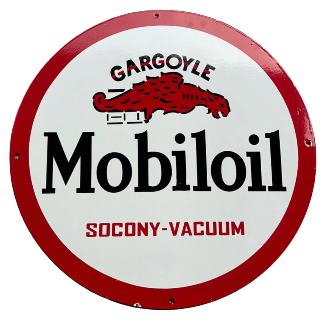 25" Contemporary Gargoyle Mobiloil Sacony-Vacuum Porcelain Sign 2 sided (1 of 2)