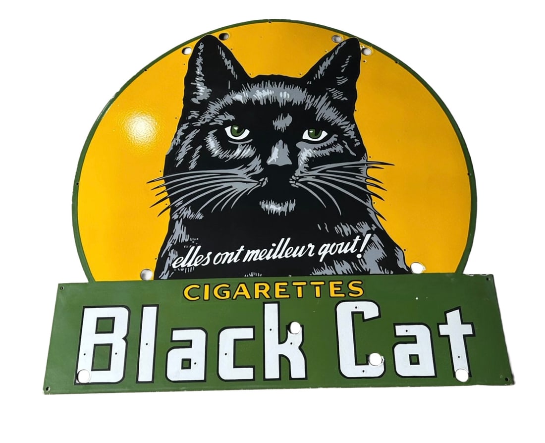 48"'x48" contemporary Iconic Black Cat Cigarettes Porcelain Neon Skin Sign Hand Brushed, Shelving (1 of 4)